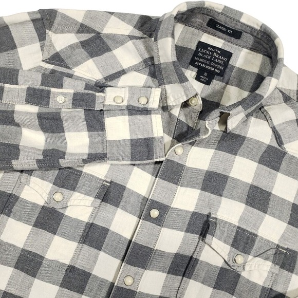 Lucky Brand Other - Lucky Brand Pearl Snap Shirt Mens Small Gray Plaid Western Twill Long Sleeve